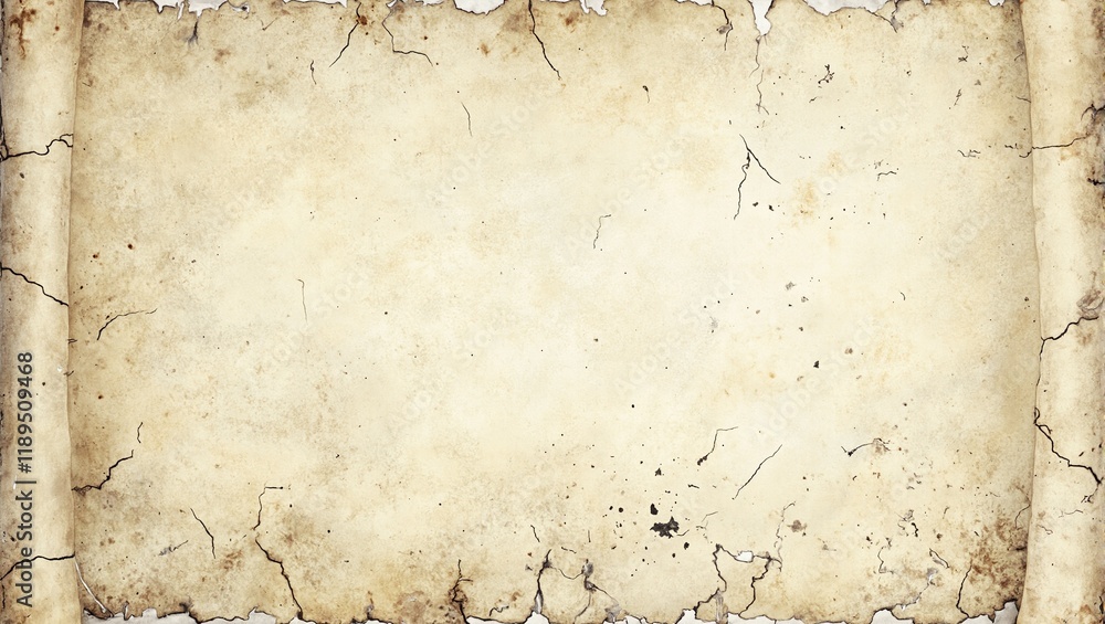 Fototapeta premium Aged parchment scroll with cracks ink smudges and delicate tears vintage and fragile