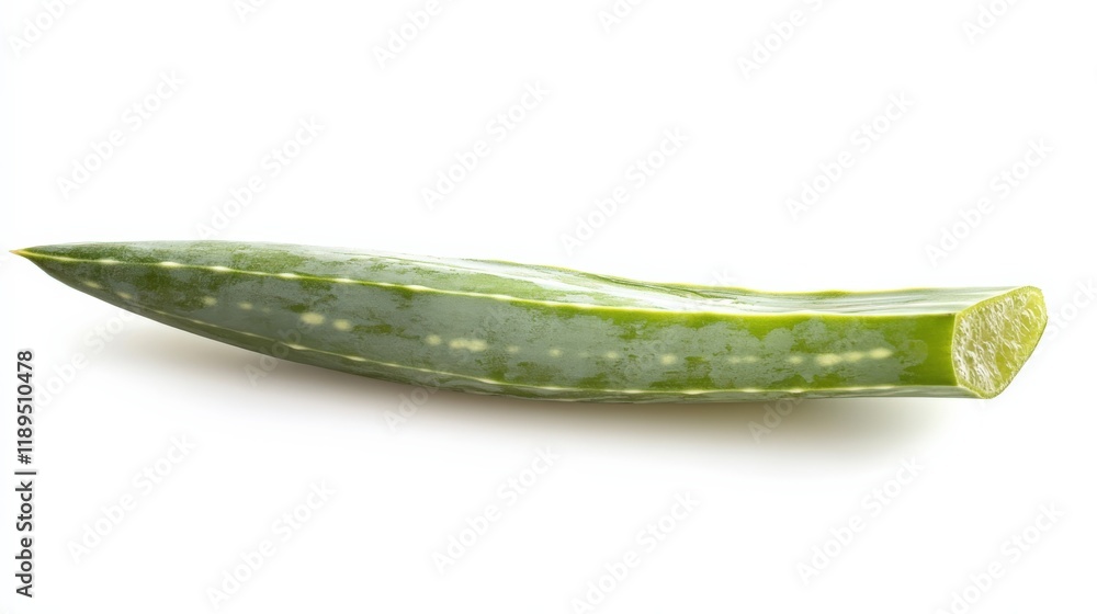 close up of a single aloe vera leaf on a white background close up of a single aloe vera leaf on a white background