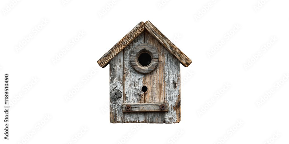 Rustic wooden birdhouse with round entrance isolated on transparent background Rustic wooden birdhouse with round entrance isolated on transparent background