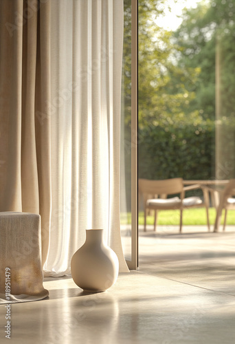 Chic vase in sunny room