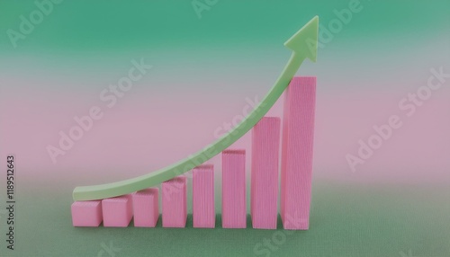 3D bar graph showing market growth rate, 3D display of rising graph photo