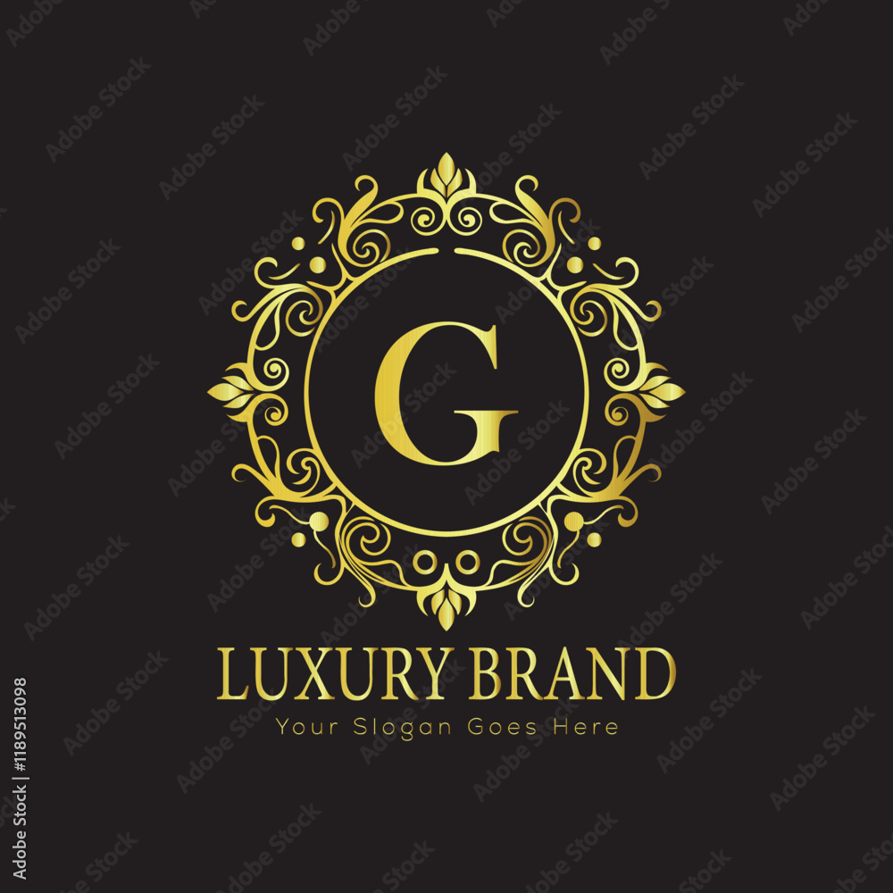 Naklejka premium Letter Luxury brand logo design with a royal gold crown emblem and elegant typography 