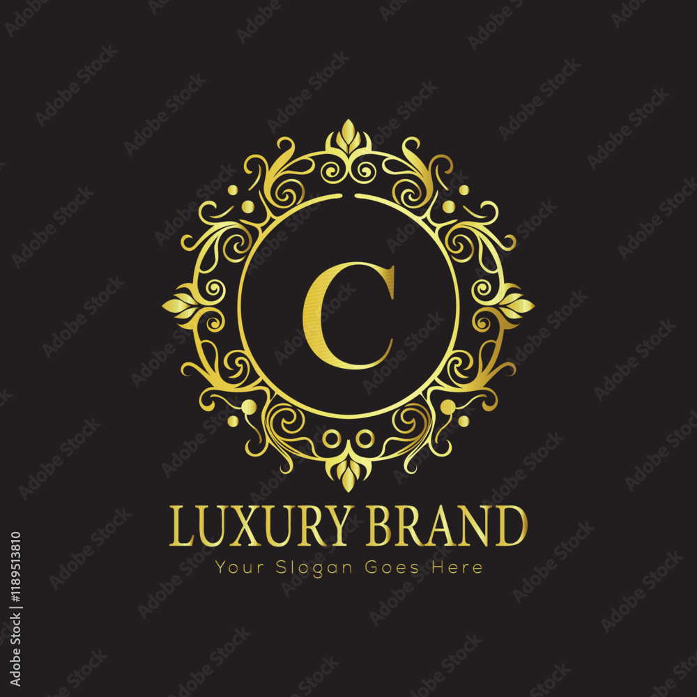 Fototapeta premium Letter Luxury brand logo design with a royal gold crown emblem and elegant typography 