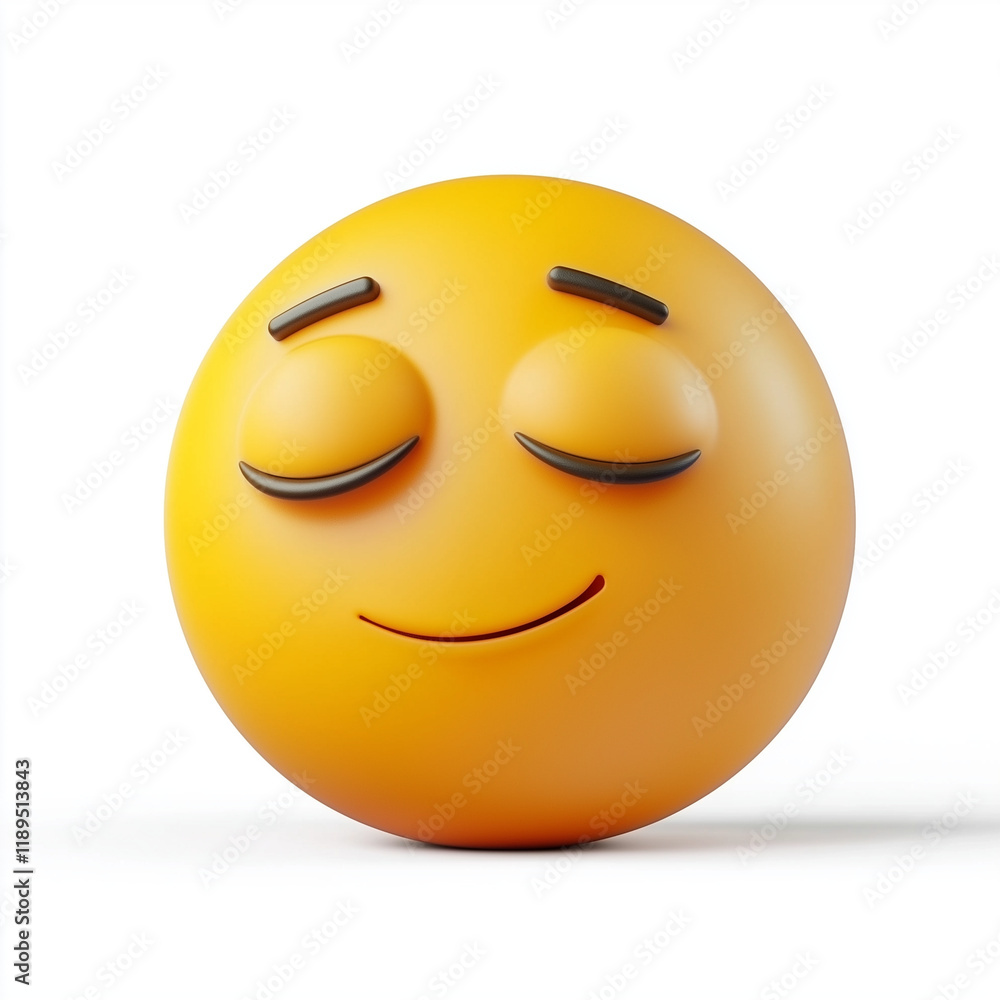 Fototapeta premium Orange emoji with closed eyes and a soft smile, expressing relaxation and peace, isolated on a white background