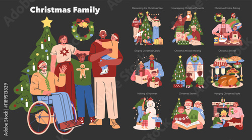 Christmas Family. Flat Vector Illustration