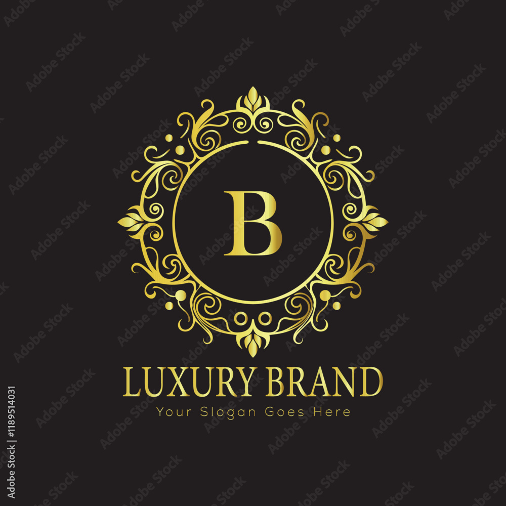 Naklejka premium Letter Luxury brand logo design with a royal gold crown emblem and elegant typography 