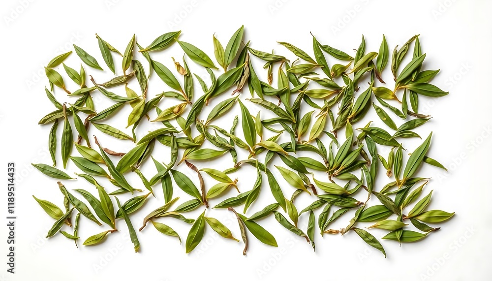 Green Tea Leaves: A Serene Minimalist Composition Green Tea Leaves: A Serene Minimalist Composition