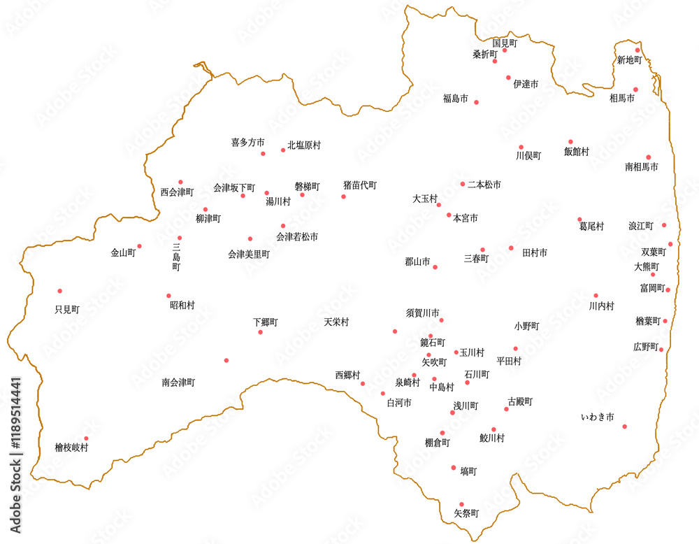 Obraz premium 福島県 地図 白 斑点 イラスト