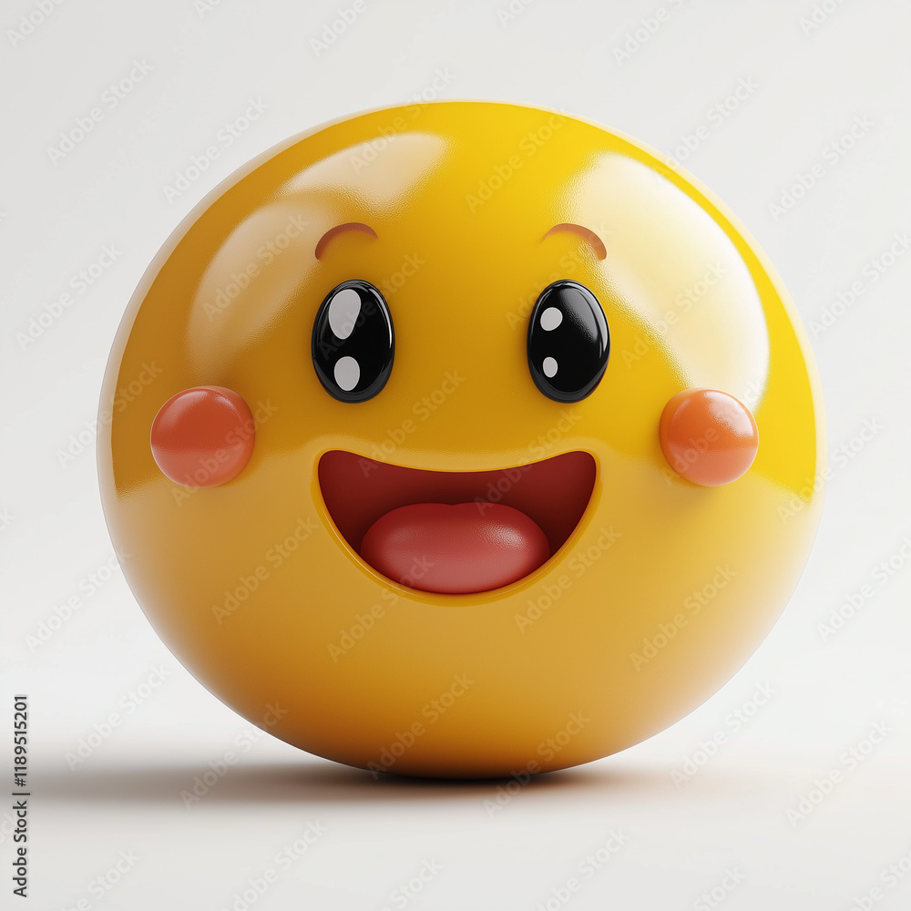 Yellow emoji with wide eyes, an open smile, and rosy cheeks, expressing excitement and friendliness, set on a clean background Yellow emoji with wide eyes, an open smile, and rosy cheeks, expressing excitement and friendliness, set on a clean background