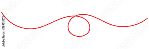 Red thread isolates on a white background. Red silk thread looped in a circle form, symbolizing vector thread of fate in tradition. .Line of red yarn, long red thread. 