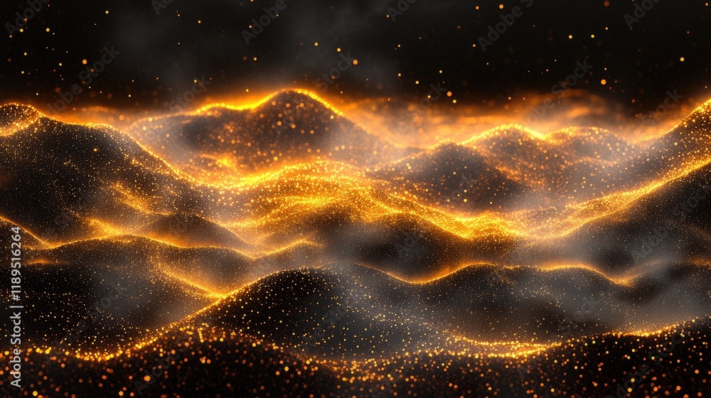 Fototapeta premium A 3D grid of glowing light bars, forming a digital landscape against a dark background.