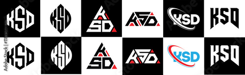 Wallpaper Mural KSD letter logo design in six style. KSD polygon, circle, triangle, hexagon, flat and simple style with black and white color variation letter logo set in one artboard. KSD minimalist and classic logo Torontodigital.ca