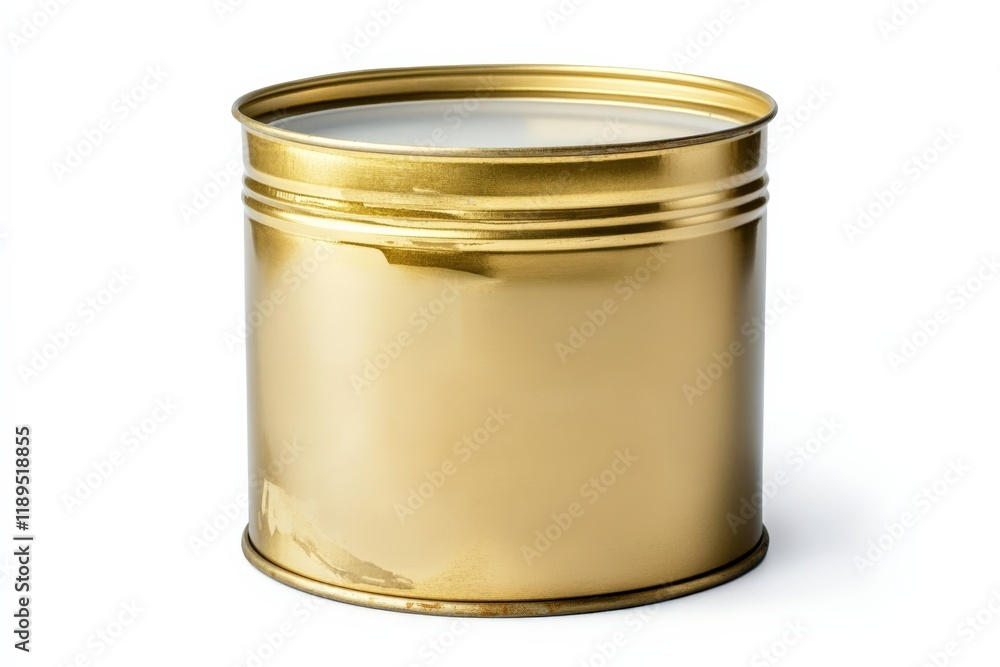 a gold metal can with a white interior on a white background a gold metal can with a white interior on a white background