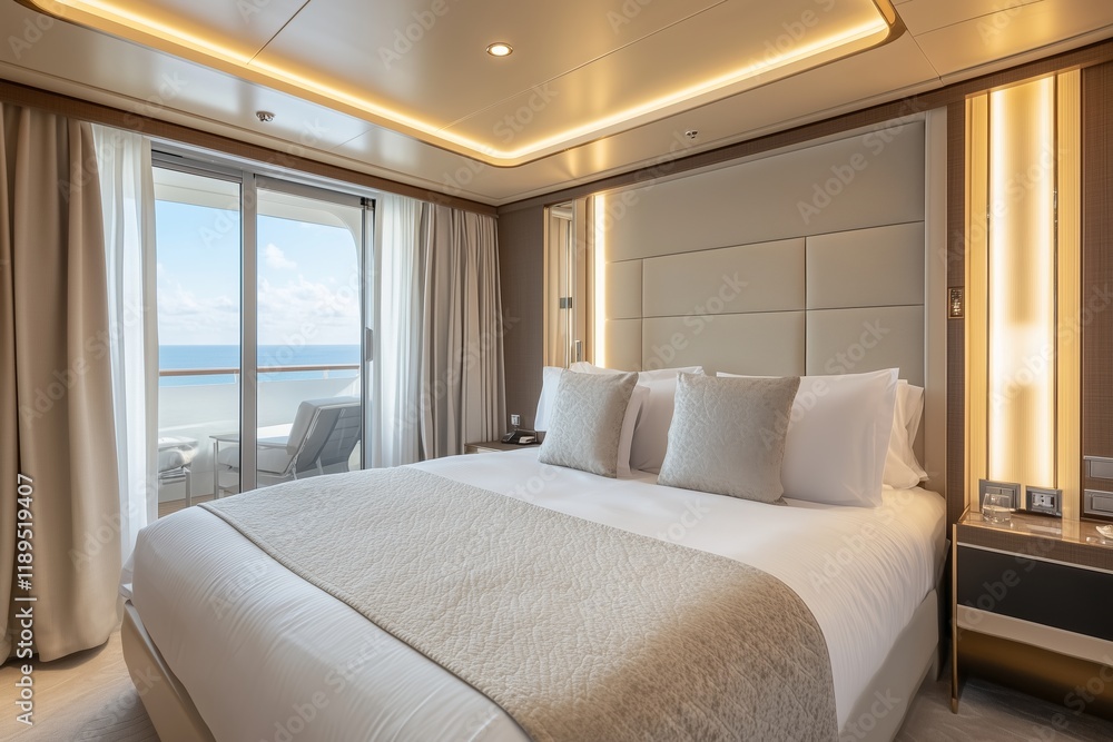 From a wide-angle view on a sunny summer day, luxury elegance of first-class suite unfolds like a breathtaking panoramic view, with its opulent furnishings and exquisite details creating a sumptuous From a wide-angle view on a sunny summer day, luxury elegance of first-class suite unfolds like a breathtaking panoramic view, with its opulent furnishings and exquisite details creating a sumptuous