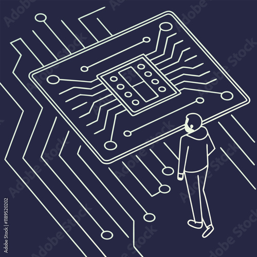 A sleek 3D digital circuit board with glowing lines Illustrator Artwork