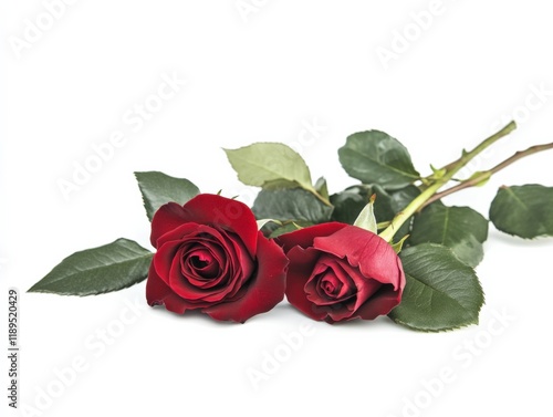 two red roses on a white background