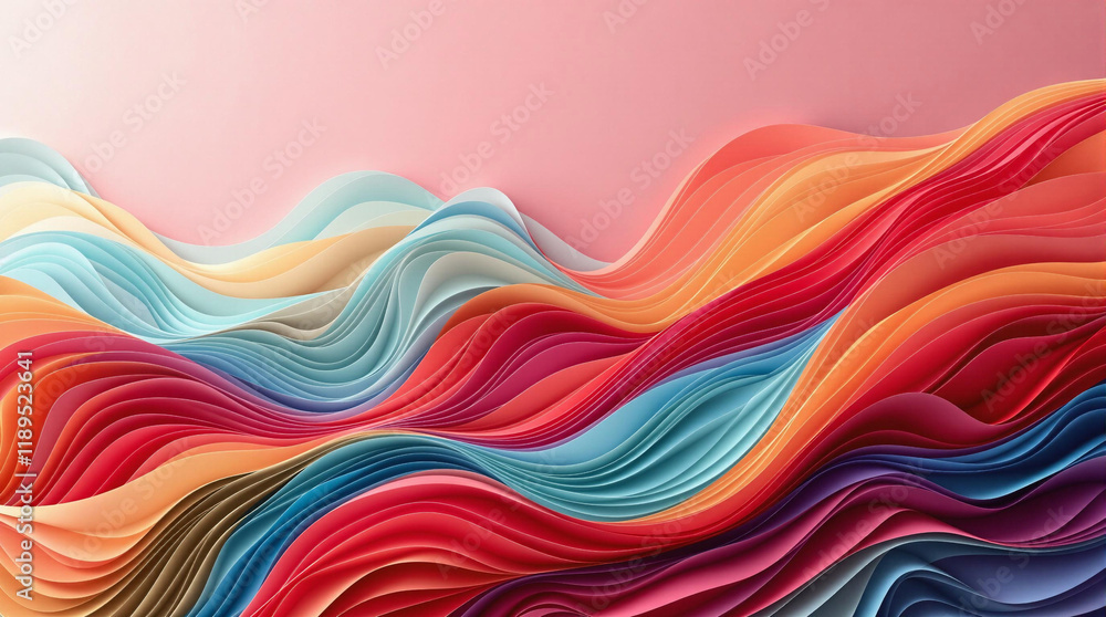 3D Folded Paper Waves with Vibrant Pink-Red Gradient Background 3D Folded Paper Waves with Vibrant Pink-Red Gradient Background