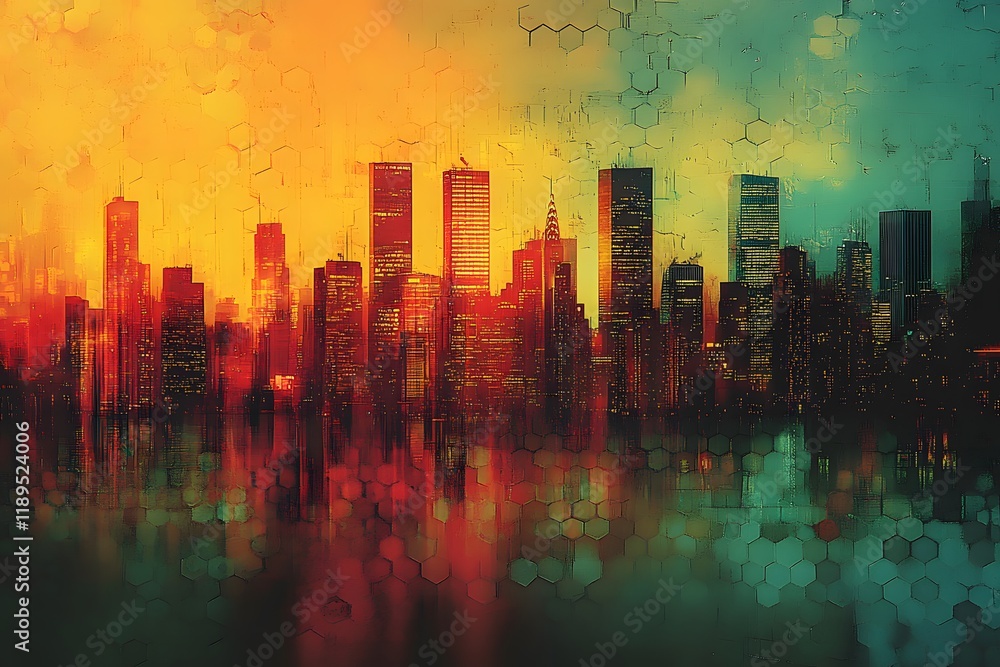 Obraz premium abstract painting of a city determined from honeycombs