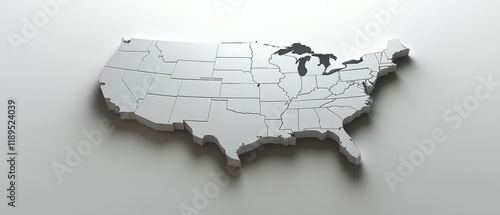 3d render of the United States of America with the Great lakes highlighted in black