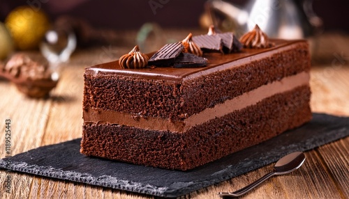 image of scrumptious chocolate sponge cake on table