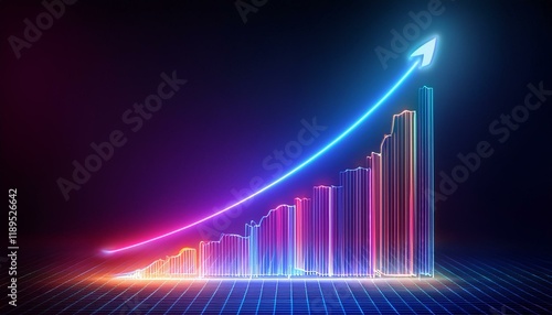 Wallpaper Mural Rising graph in glowing neon colors, brightly shining lines on a dark background Torontodigital.ca