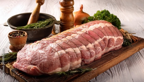 rohes schweinefleisch fur die zubereitung eines krustenbratens photo