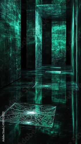 Futuristic Corridor with Reflective Surfaces in an Abstract Setting