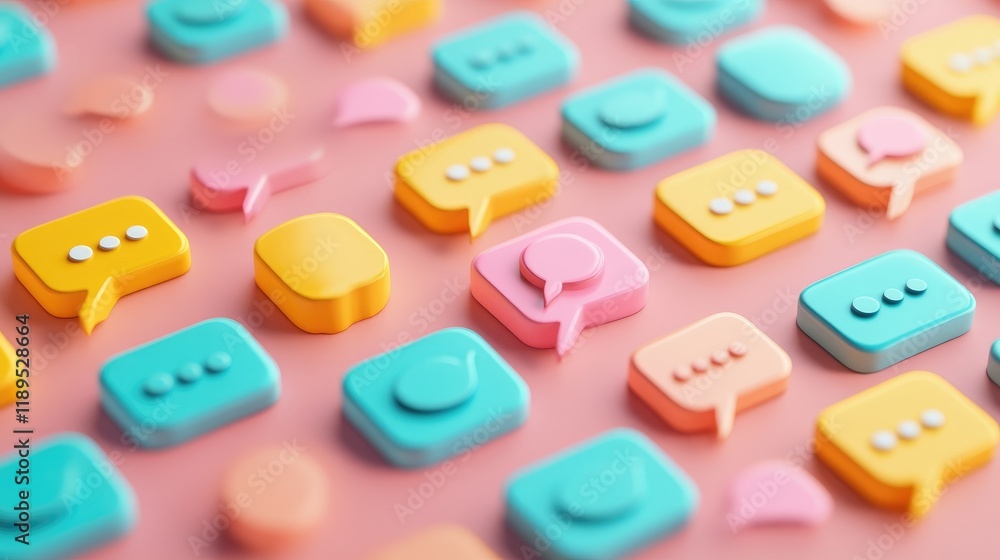 Colorful 3D speech bubbles pattern on pink background. Colorful 3D speech bubbles pattern on pink background.