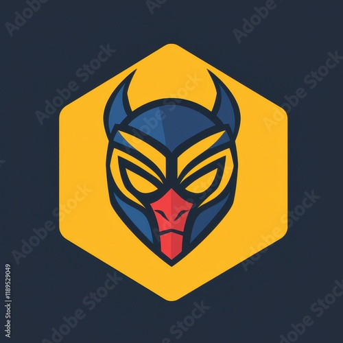 Abstract stylized mask design inside a hexagon. photo