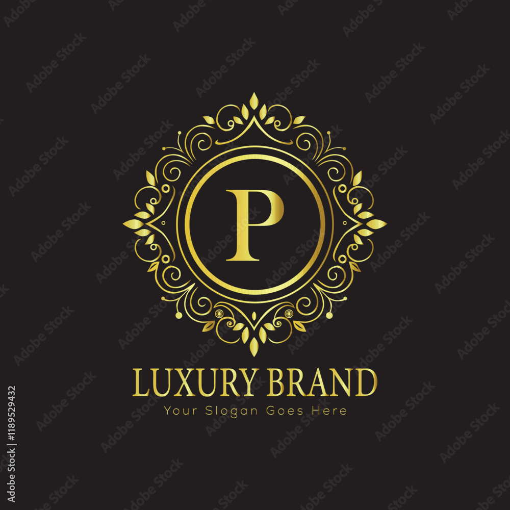 Fototapeta premium Letter Luxury brand logo design with a royal gold crown emblem and elegant typography 