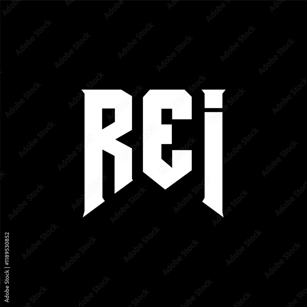 Fototapeta premium REI letter logo design for technology company. REI logo design black and white color combination. REI logo, REI vector, REI design, REI icon, REI alphabet. REI typography logo design.