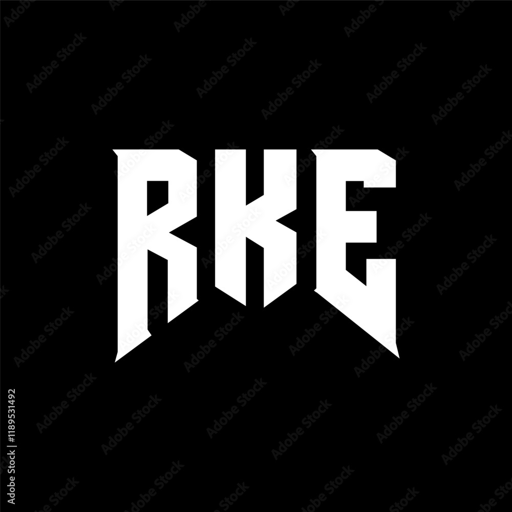 Obraz premium RKE letter logo design for technology company. RKE logo design black and white color combination. RKE logo, RKE vector, RKE design, RKE icon, RKE alphabet. RKE typography logo design.