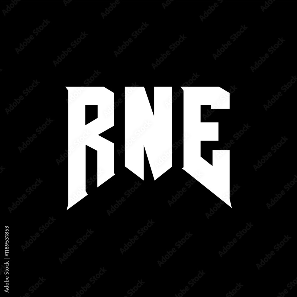 Obraz premium RNE letter logo design for technology company. RNE logo design black and white color combination. RNE logo, RNE vector, RNE design, RNE icon, RNE alphabet. RNE typography logo design.