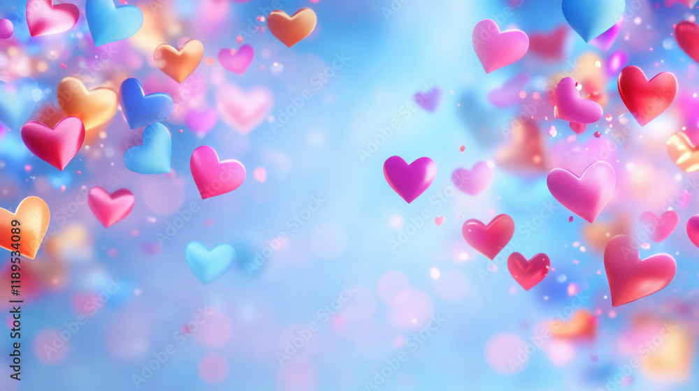 Colorful hearts floating in a vibrant atmosphere Colorful hearts floating in a vibrant atmosphere