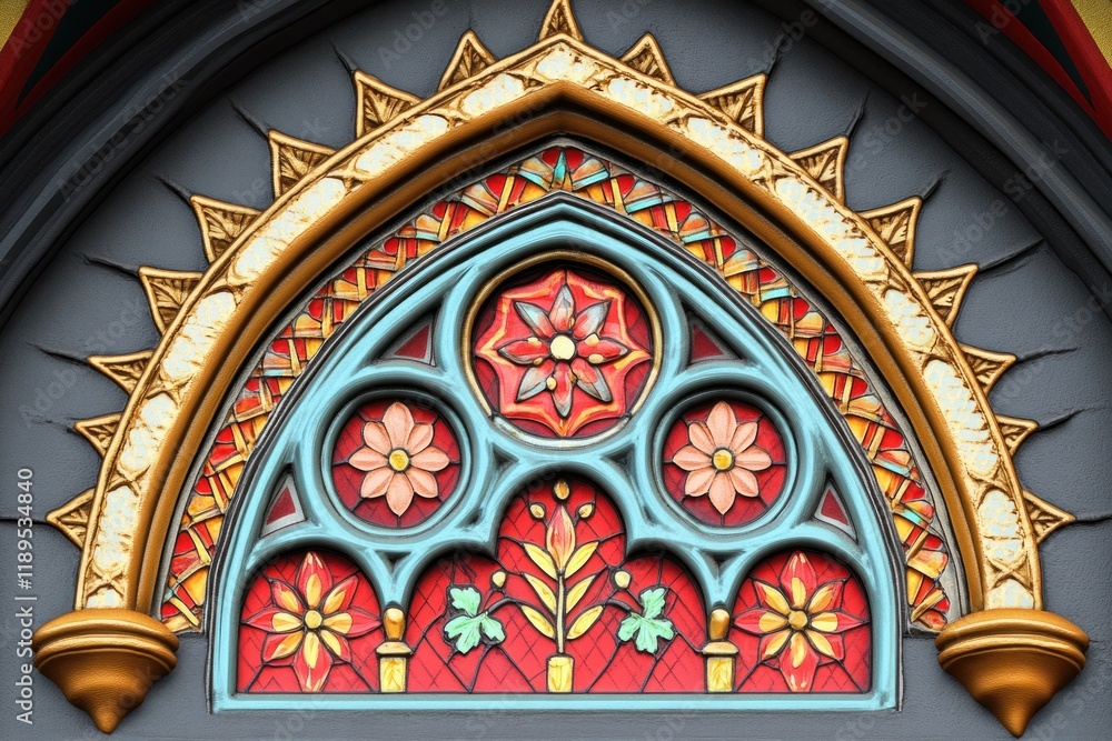 Obraz premium Vibrant Stained Glass Window Featuring Detailed Patterns in Stunning Architectural Surroundings