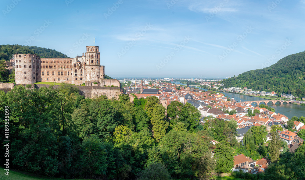 Obraz premium Heidelberg Castle (German: Heidelberger Schloss) is a ruin in Germany and landmark of Heidelberg. The castle ruins are among the most important Renaissance structures north of the Alps.