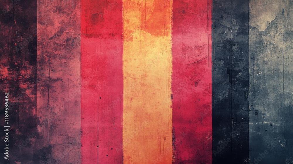  Grunge texture with bold red, orange, and black vertical stripes
