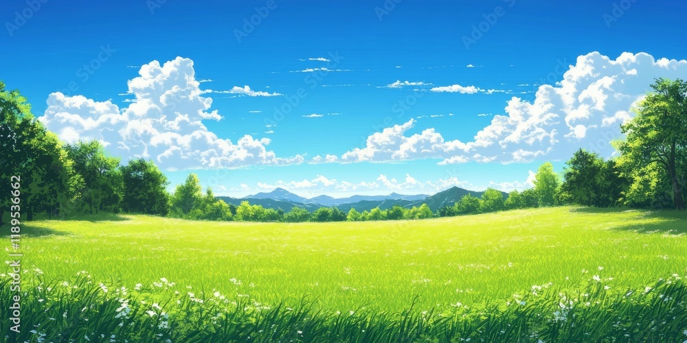 Fototapeta premium Rolling green meadow under a bright sunny day