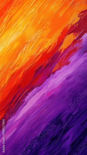 Abstract gradient of vivid orange and purple with dynamic brush strokes