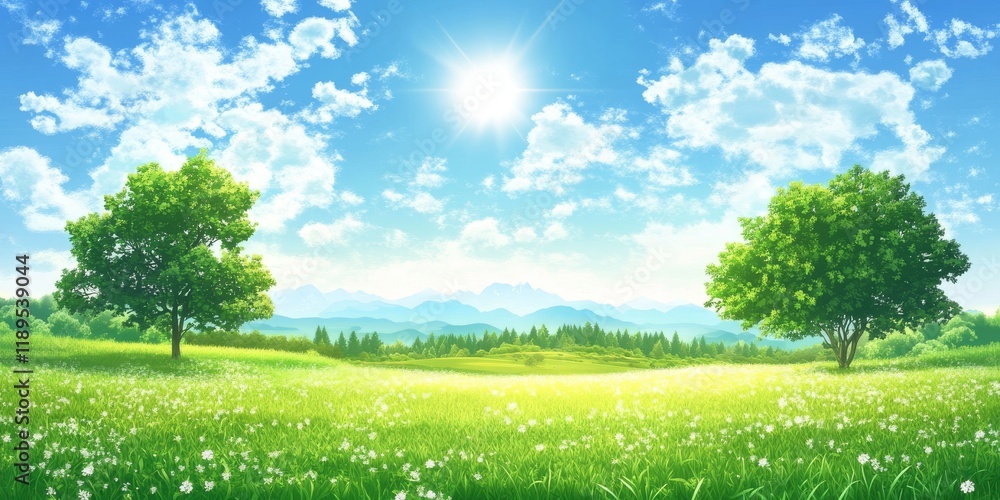 Fototapeta premium Peaceful countryside surrounded by lush greenery