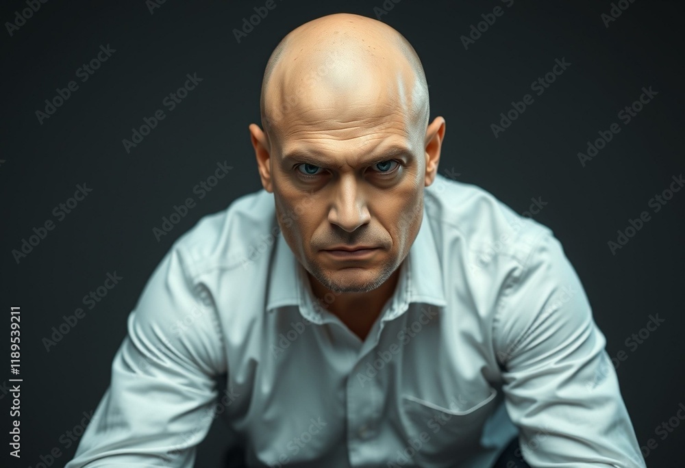 Portrait of a bald man with a stern expression Portrait of a bald man with a stern expression
