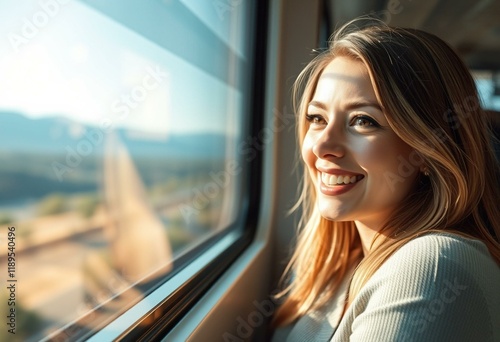 Female portrait in train with scenic view Free Download Female portrait in train with scenic view - GFXLoad