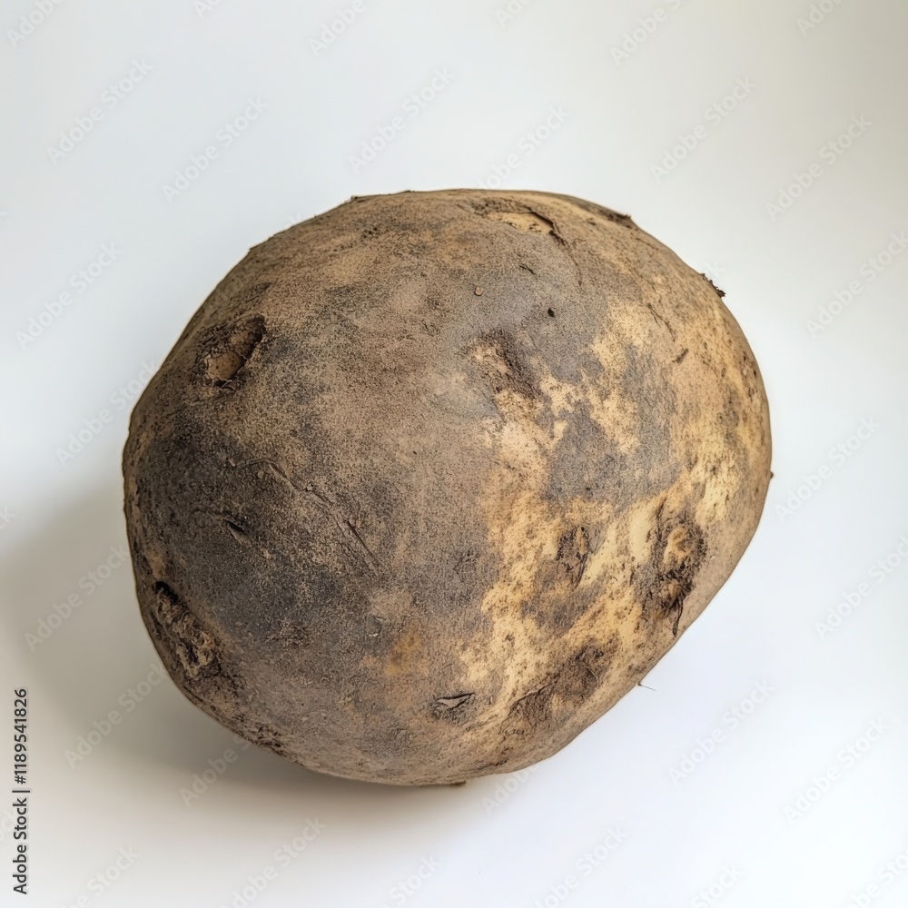 A single potato on a white background A single potato on a white background