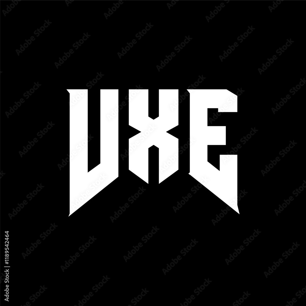 Obraz premium VXE letter logo design for technology company. VXE logo design black and white color combination. VXE logo, VXE vector, VXE design, VXE icon, VXE alphabet. VXE typography logo design.