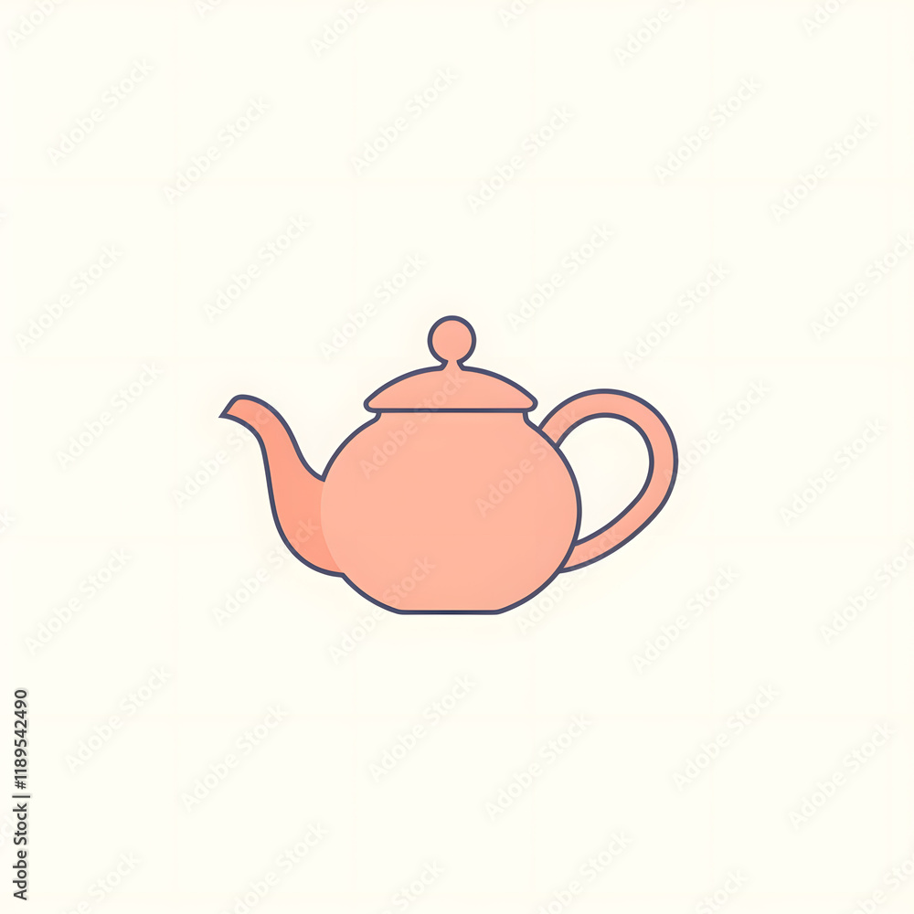 Simple 2D Flat Vector Teapot Icon with Clean Lines and Curved Spout