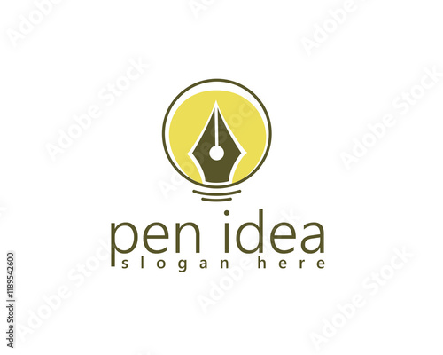 creative pen tip inside lamp logo design template