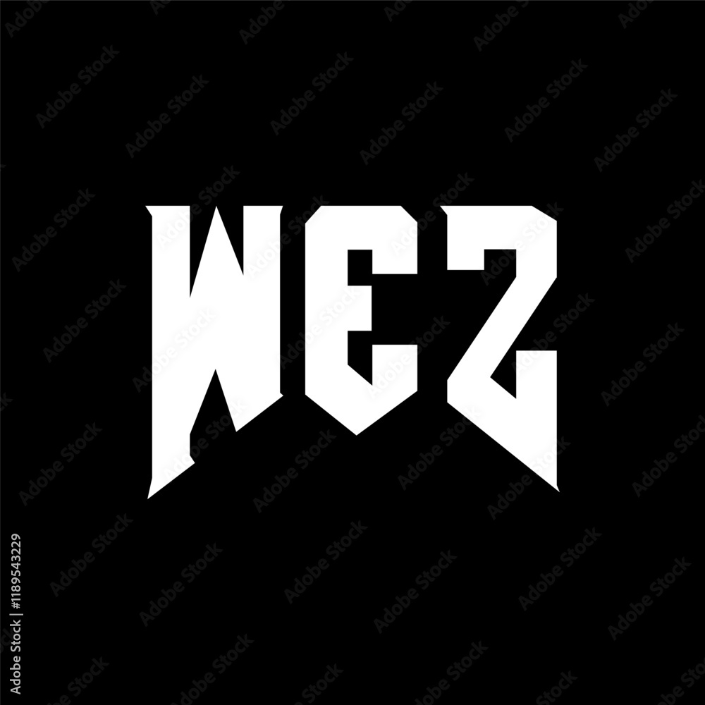 WEZ letter logo design for technology company. WEZ logo design black and white color combination. WEZ logo, WEZ vector, WEZ design, WEZ icon, WEZ alphabet. WEZ typography logo design.