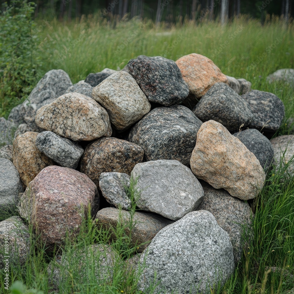 Pile of stones on a meadow in the forest, Russia Pile of stones on a meadow in the forest, Russia
