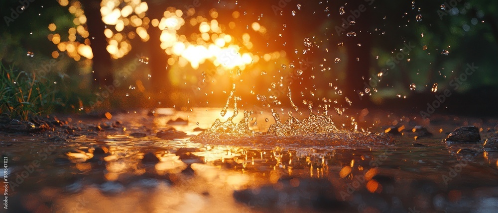 Sunset Reflections Raindrops Splashing on a Forest Path Sunset Reflections Raindrops Splashing on a Forest Path