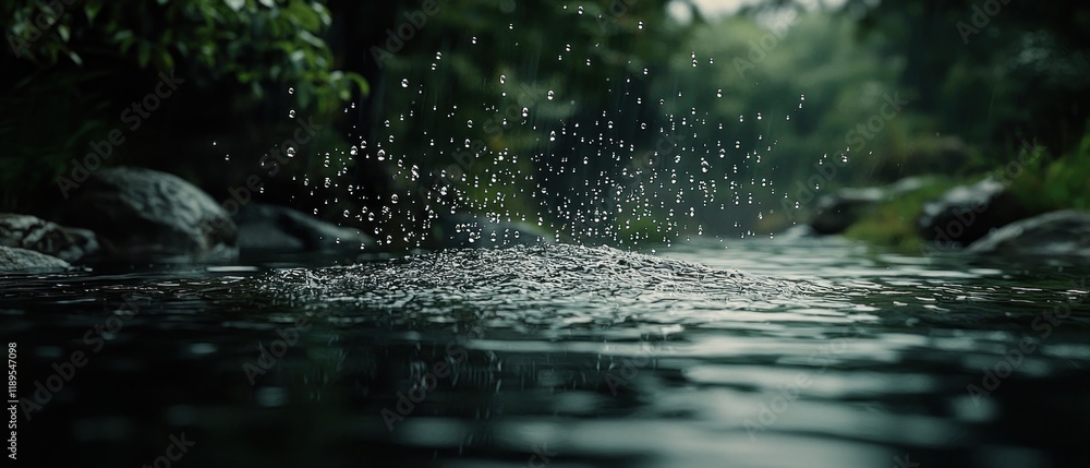 Fototapeta premium Tranquil Stream with Splashing Water in a Lush Forest Setting for Nature and Relaxation Projects